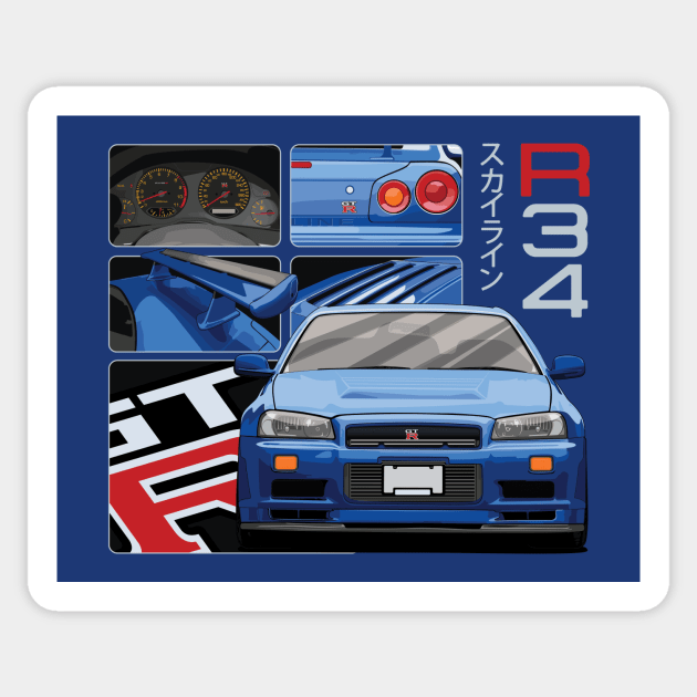 Nissan Skyline GTR R34 Drawing Vector Sticker by Ajie Negara